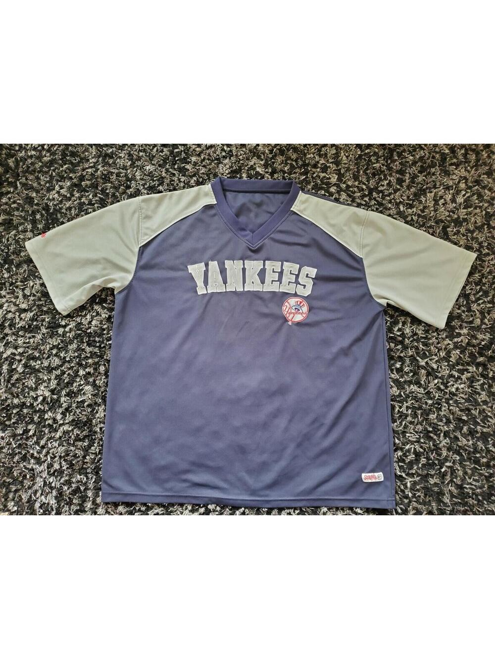 NY Yankees Jersey Shirt XXL Stitches Men Navy Blue Grey